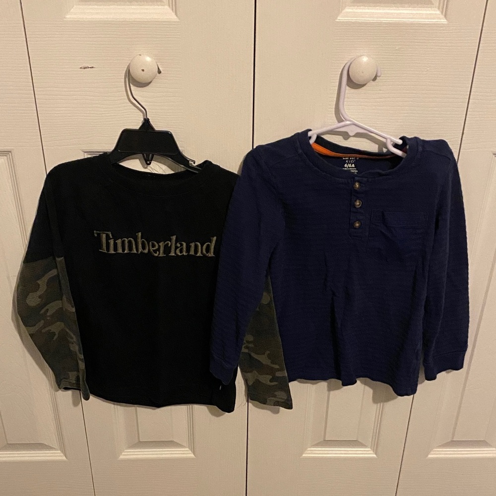 Timberland Black and Navy Kids Long Sleeve Tees